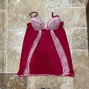 M Jessica Simpson Fuschia Babydoll Slip w/ Baby Pink Lace Accents